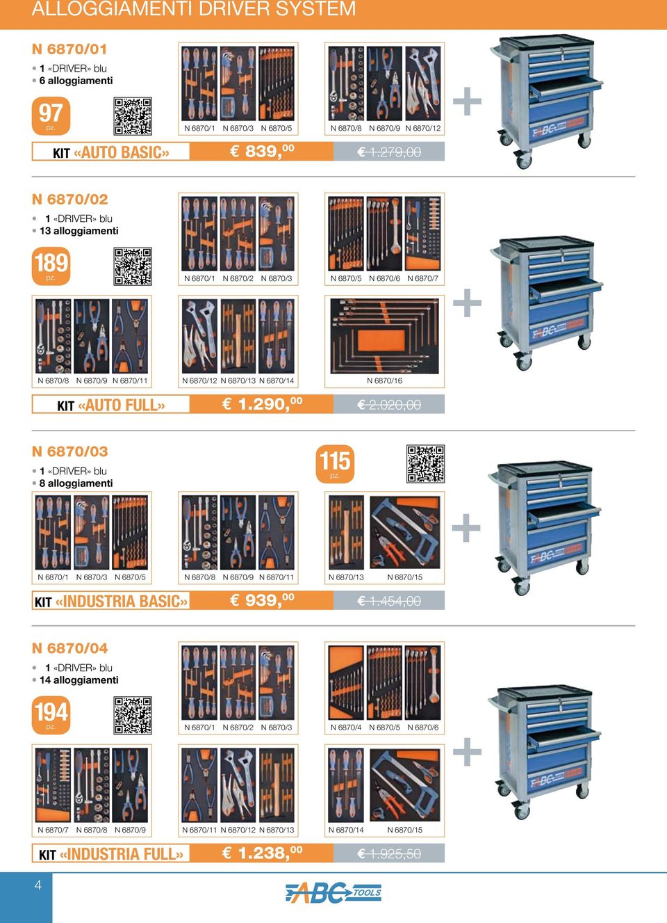 020,00 N 6870/03 1 «DRIVER» blu 8 alloggiamenti 115 + N 6870/1 N 6870/3 N 6870/5 N 6870/8 N 6870/9 N 6870/11 N 6870/13 N 6870/15 KIT «INDUSTRIA BASIC» 939, 00 1.