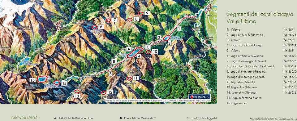 266/A 15 14 13 5 11 12 Dettaglio della carta panoramica dell Alto Adige con CS KOMPASS 356 Licenza-nr. 93-0311-LAB 9. Lago di montagna Falkomai Nr. 266/D 10. Lago di montagna Spitzen Nr. 266/C 11.