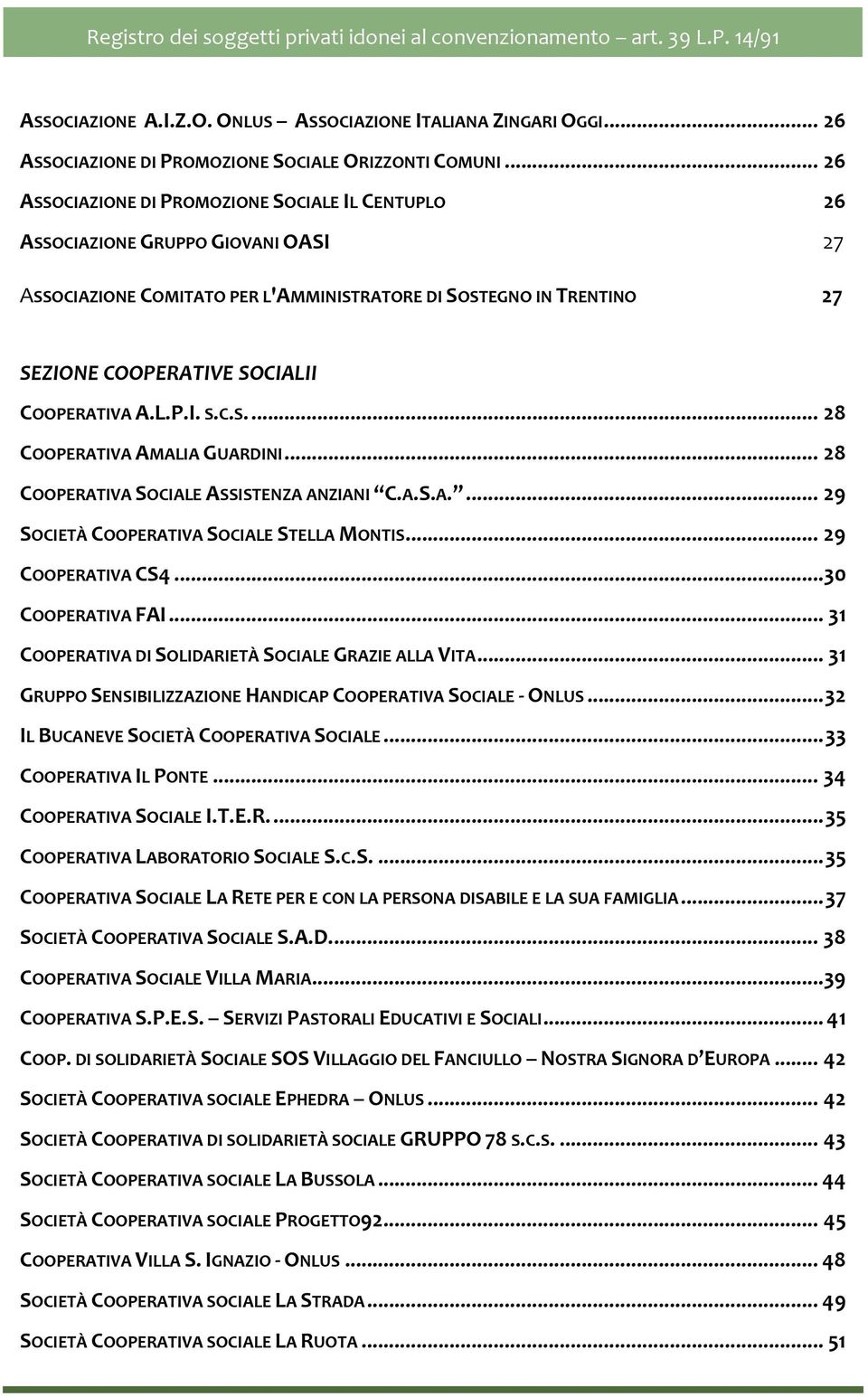 COOPERATIVA A.L.P.I. S.C.S... 28 COOPERATIVA AMALIA GUARDINI... 28 COOPERATIVA SOCIALE ASSISTENZA ANZIANI C.A.S.A.... 29 SOCIETÀ COOPERATIVA SOCIALE STELLA MONTIS... 29 COOPERATIVA CS4.