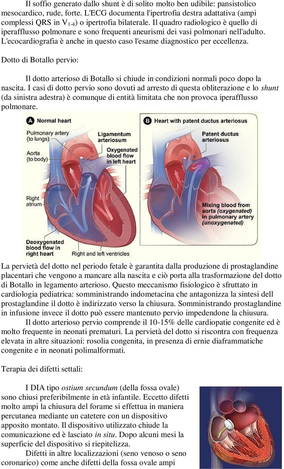 Il quadro radiologico è quello di iperafflusso polmonare e sono frequenti aneurismi dei vasi polmonari nell'adulto. L'ecocardiografia è anche in questo caso l'esame diagnostico per eccellenza.