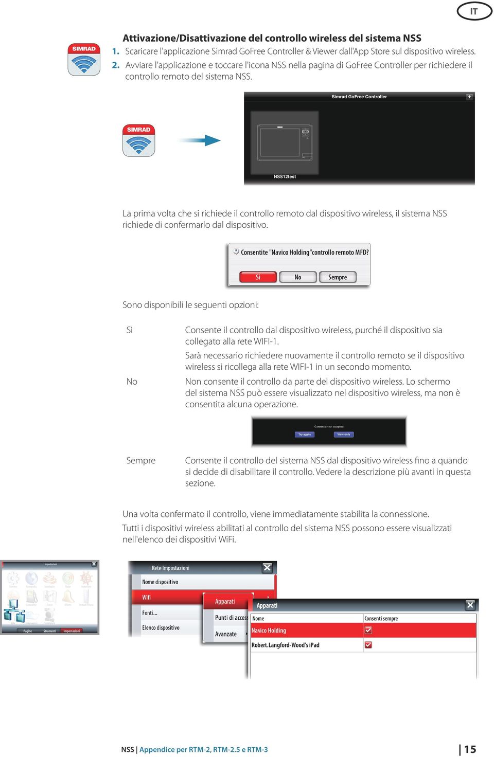 La prima volta che si richiede il controllo remoto dal dispositivo wireless, il sistema NSS richiede di confermarlo dal dispositivo.