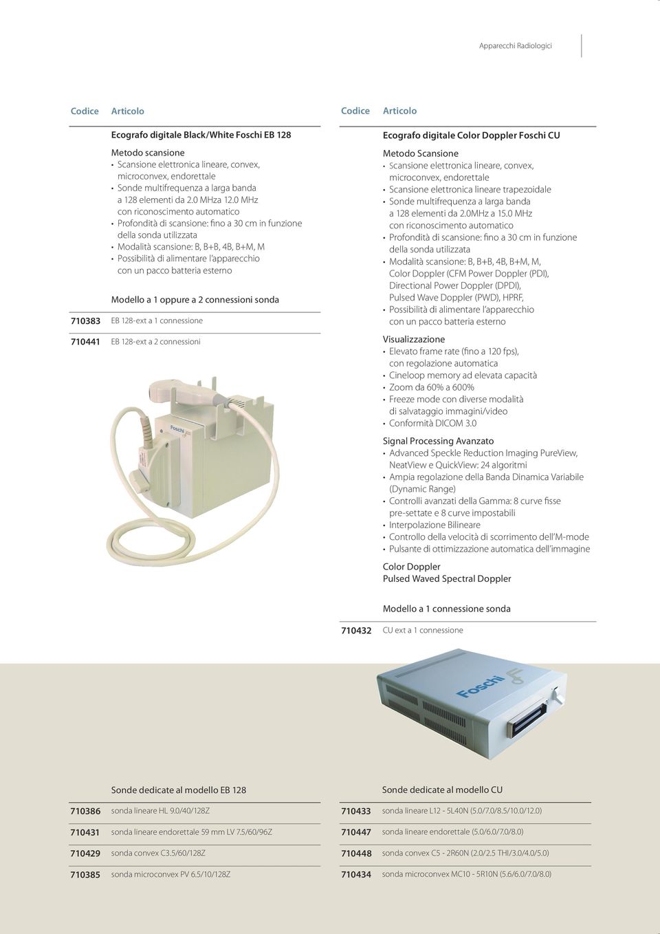 pacco batteria esterno Modello a 1 oppure a 2 connessioni sonda 710383 EB 128-ext a 1 connessione 710441 EB 128-ext a 2 connessioni Ecografo digitale Color Doppler Foschi CU Metodo Scansione