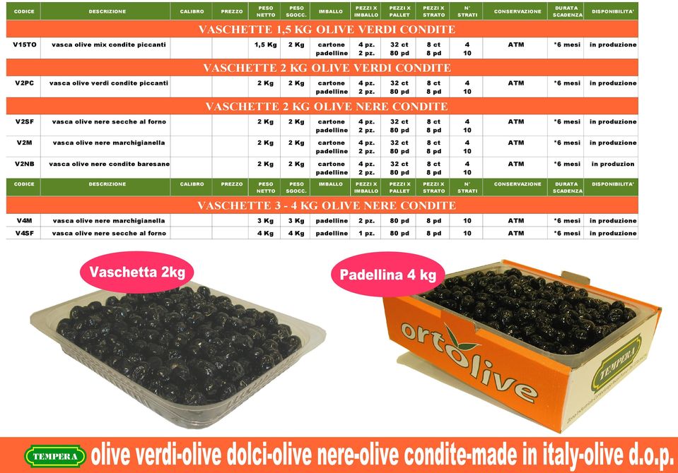 2 ct ct pd VASCHETTE 2 KG OLIVE NERE CONDITE V2SF vasca olive nere secche al forno padelline pz. 2 pz.