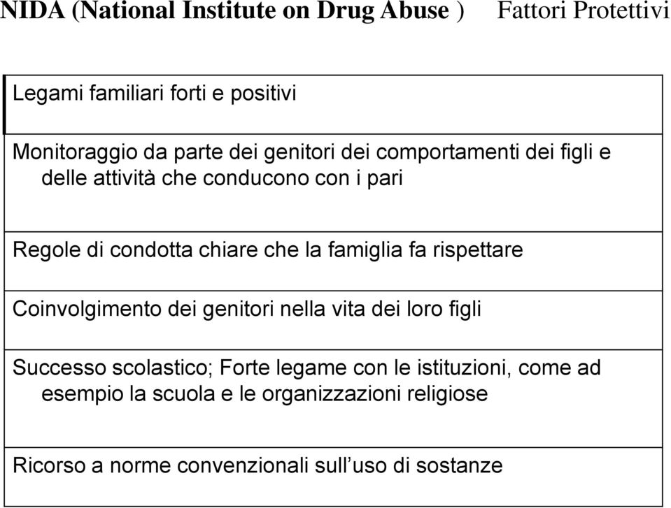 famiglia fa rispettare Coinvolgimento dei genitori nella vita dei loro figli Successo scolastico; Forte legame con le