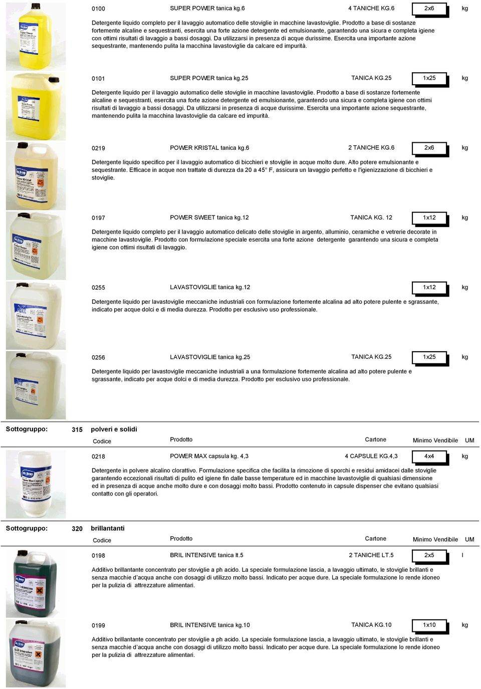 dosaggi. Da utiizzarsi in presenza di acque durissime. Esercita una importante azione sequestrante, mantenendo puita a macchina avastovigie da cacare ed impurità. 0101 SUPER POWER tanica.25 TANICA KG.