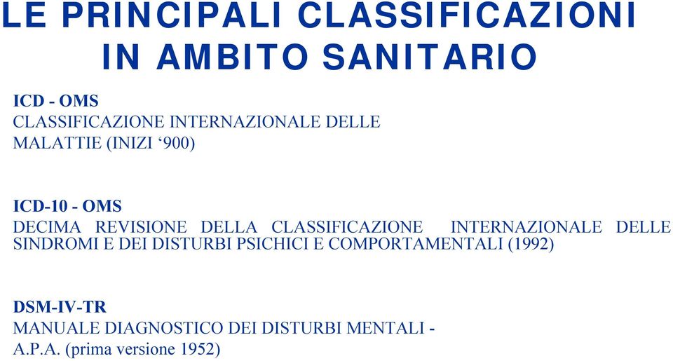 CLASSIFICAZIONE INTERNAZIONALE DELLE SINDROMI E DEI DISTURBI PSICHICI E