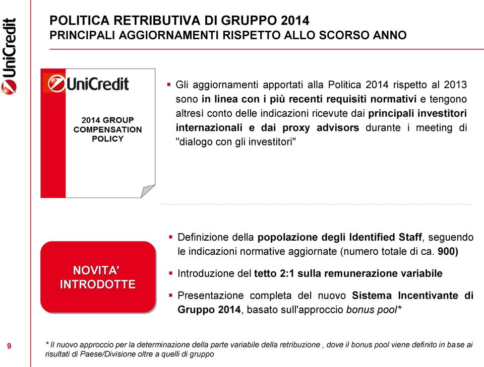 Definizione della popolazione degli Identified Staff, seguendo le indicazioni normative aggiornate (numero totale di ca.