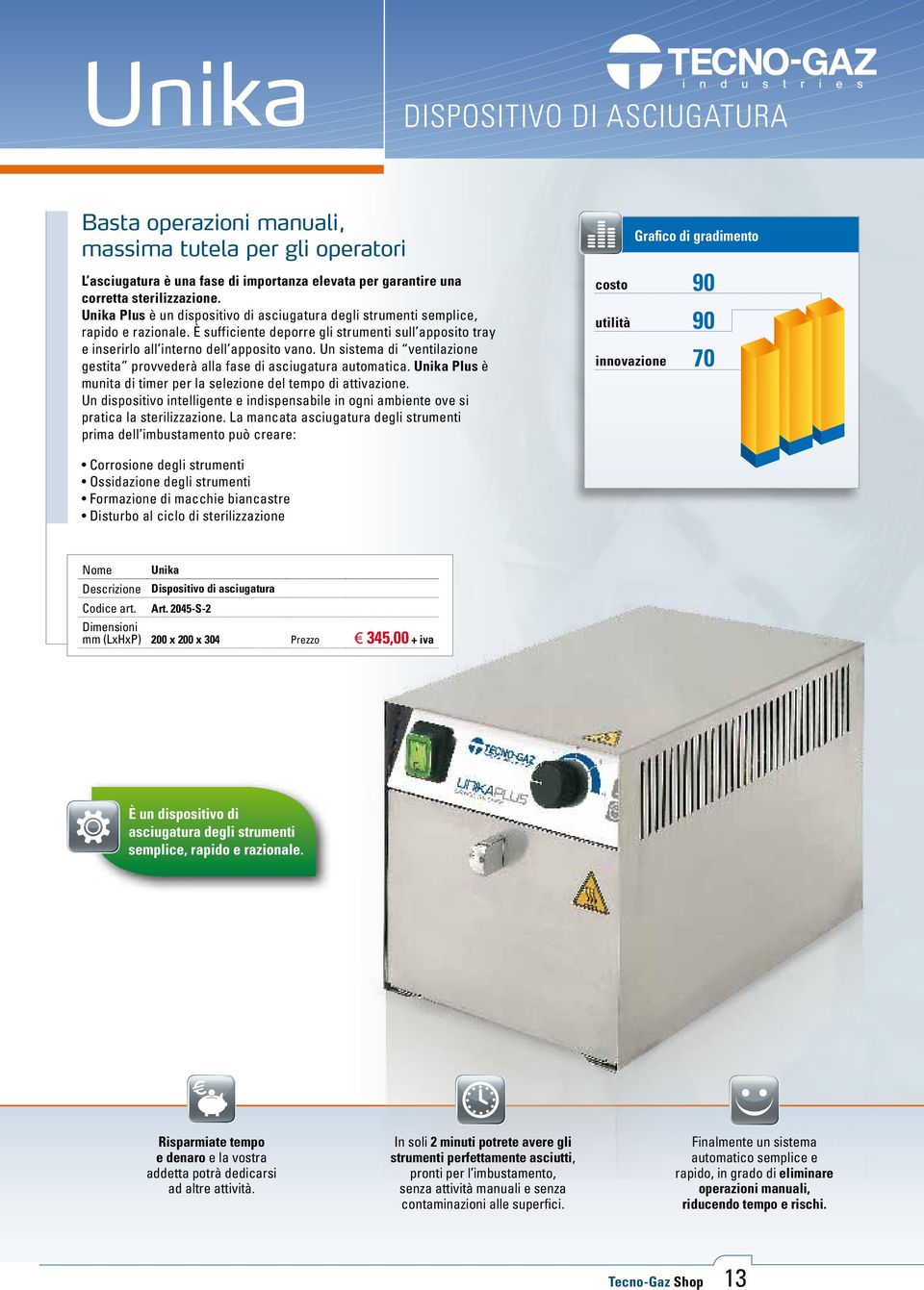 Un sistema di ventilazione gestita provvederà alla fase di asciugatura automatica. Unika Plus è munita di timer per la selezione del tempo di attivazione.