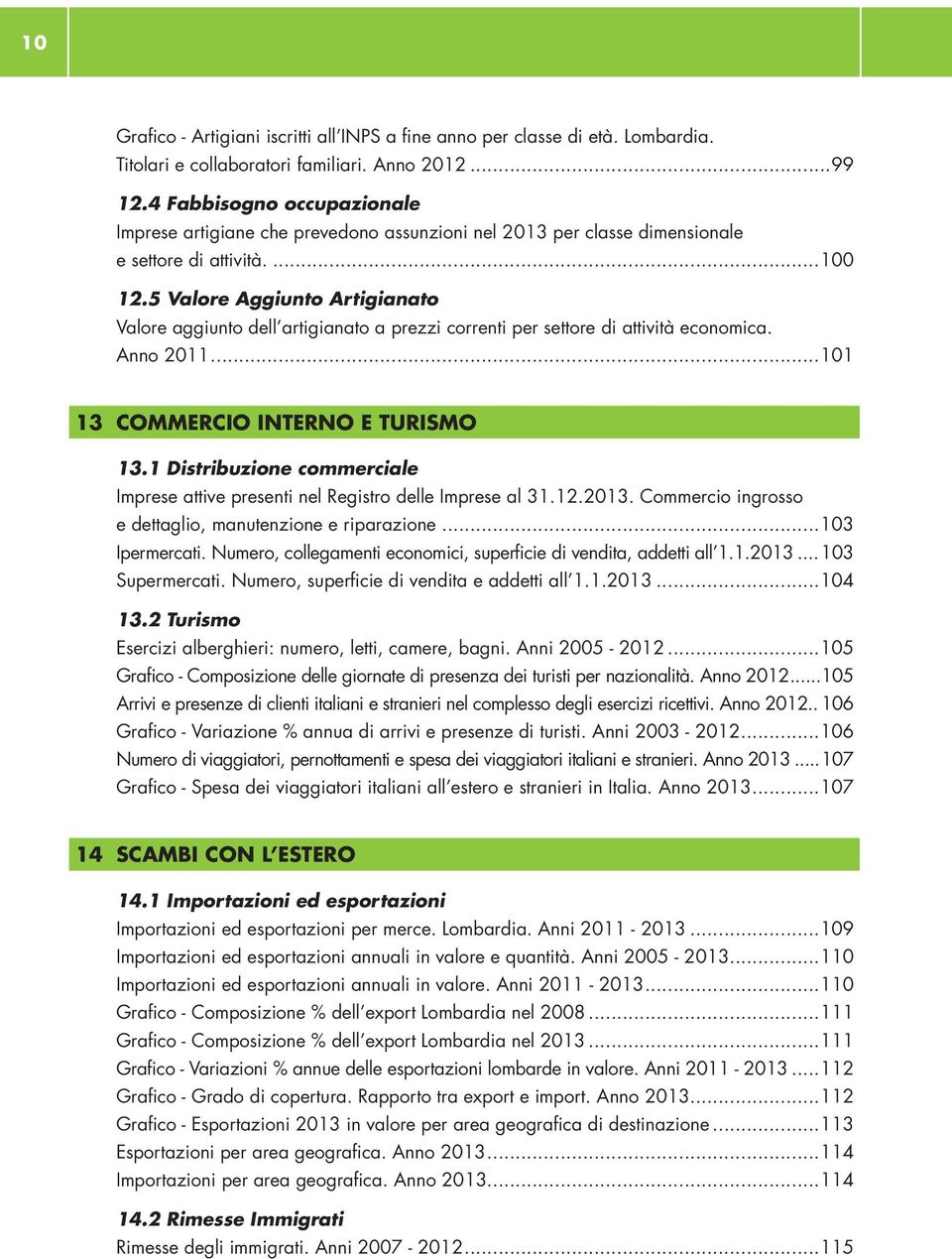 . Valore aggiunto dell artigianato a prezzi correnti per settore di attività economica... Anno 2011...101 13 COMMERCIO INTERNO E TURISMO 13.1 Distribuzione commerciale.