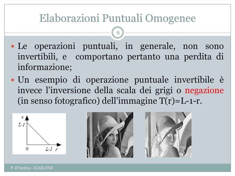 esempio di operazione puntuale invertibile è invece l inversione della