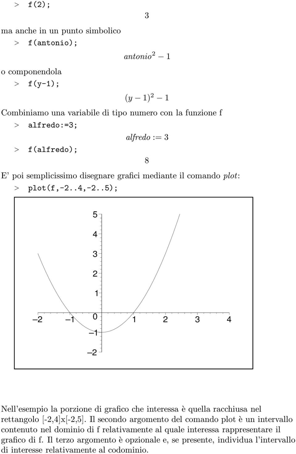 .5); 5 4 3 2 1 2 1 0 1 2 3 4 1 2 Nell esempio la porzione di grafico che interessa è quella racchiusa nel rettangolo [-2,4]x[-2,5].