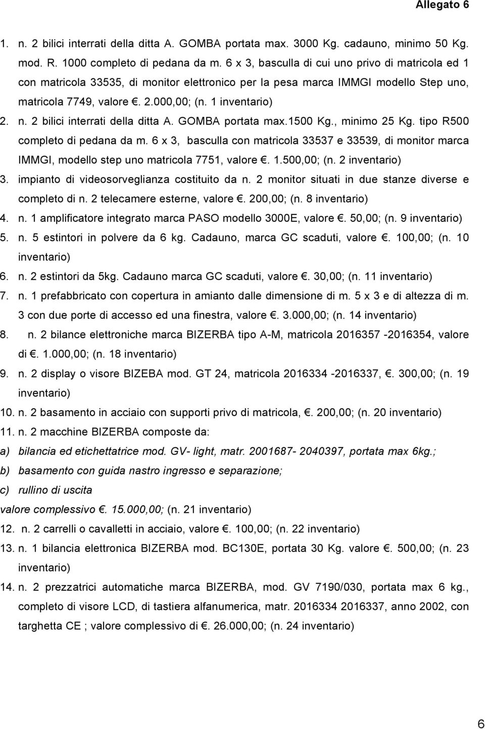 2 bilici interrati della ditta A. GOMBA portata max.1500 Kg., minimo 25 Kg. tipo R500 completo di pedana da m.