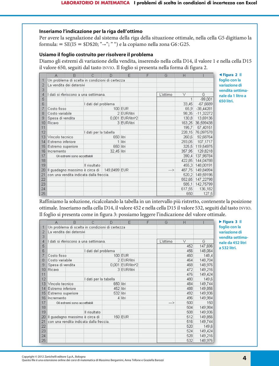 Usiamo il foglio costruito per risolvere il problema Diamo gli estremi di variazione della vendita, inserendo nella cella D14, il valore 1 e nella cella D15 il valore 650, seguiti dal tasto INVIO.