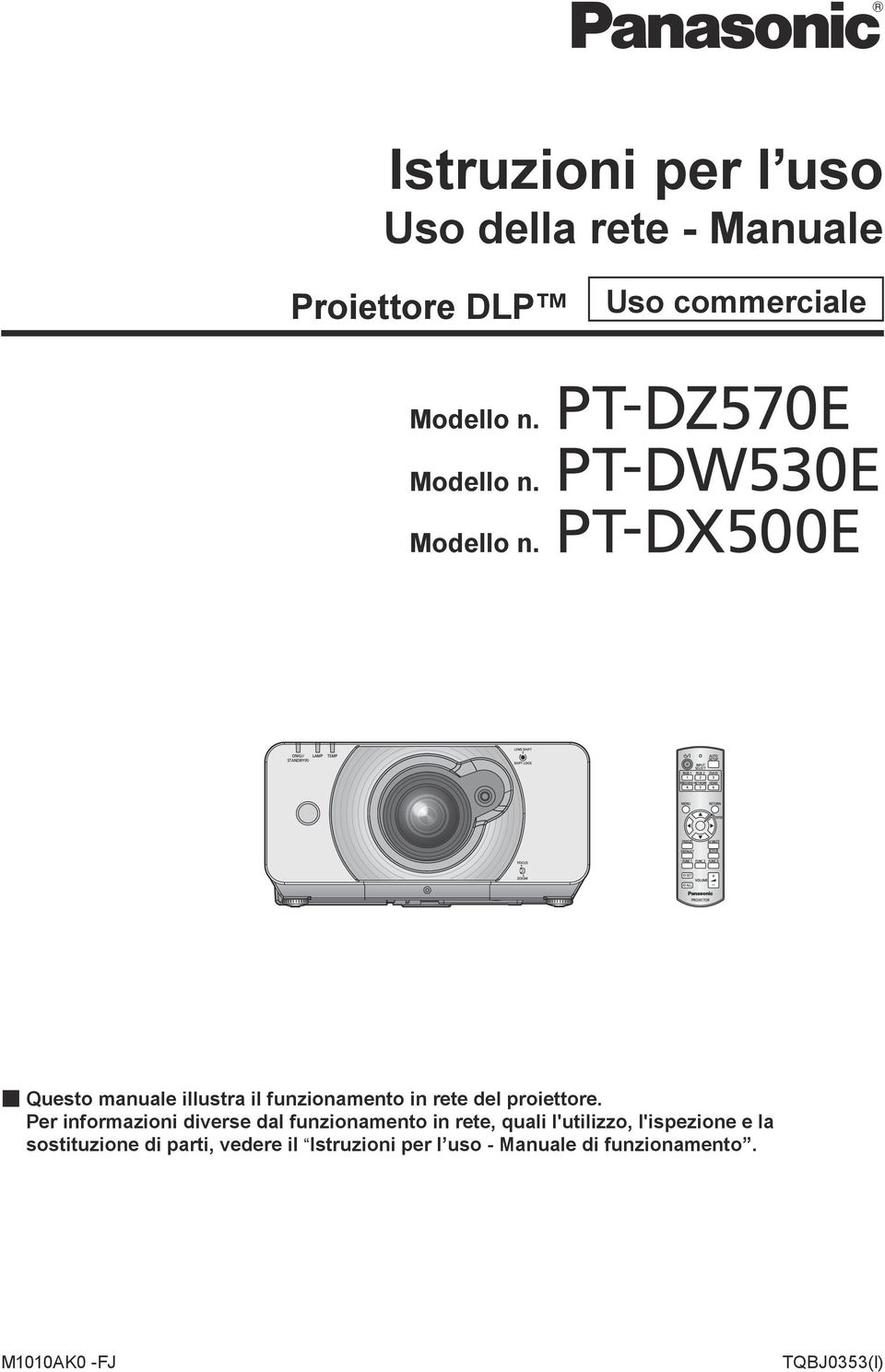 PT-DX500E Questo manuale illustra il funzionamento in rete del proiettore.