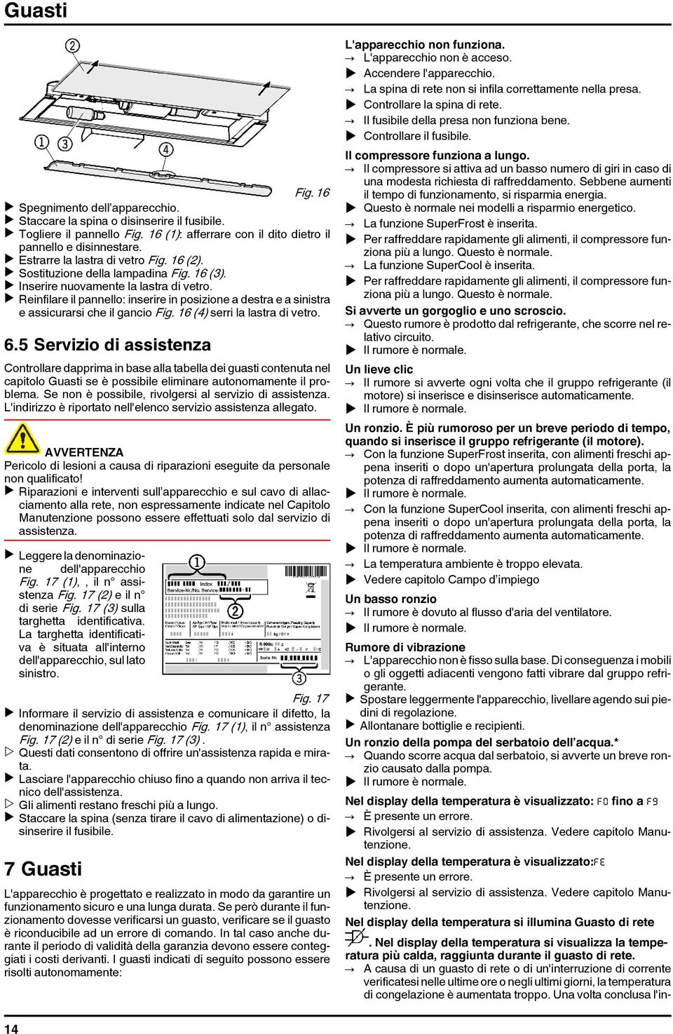 u Reinfilare il pannello: inserire in posizione a destra e a sinistra e assicurarsi che il gancio Fig. 16 (4) serri la lastra di vetro. 6.