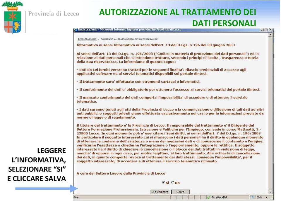 SALVA AUTORIZZAZIONE AL