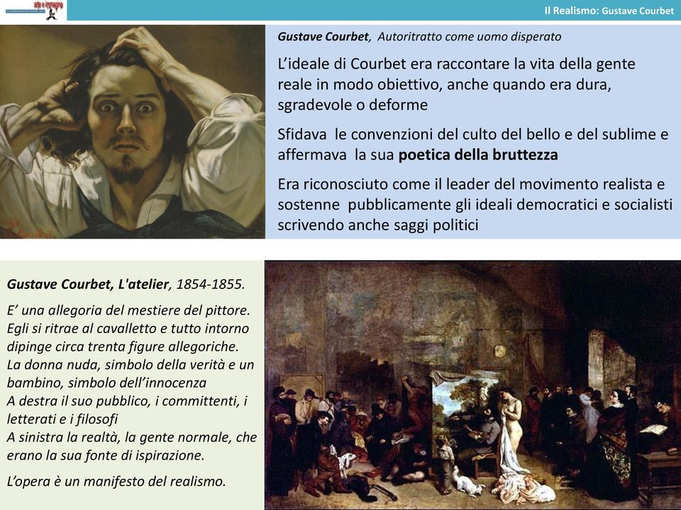 democratici e socialisti scrivendo anche saggi politici Gustave Courbet, L'atelier, 1854-1855. E una allegoria del mestiere del pittore.