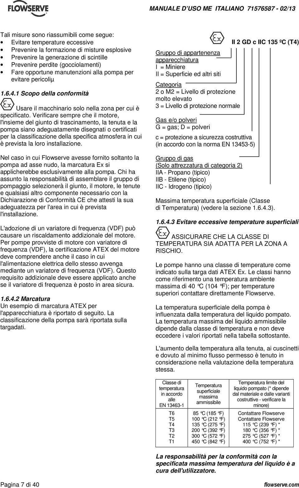 Verificare sempre che il motore, l'insieme del giunto di trascinamento, la tenuta e la pompa siano adeguatamente disegnati o certificati per la classificazione della specifica atmosfera in cui è