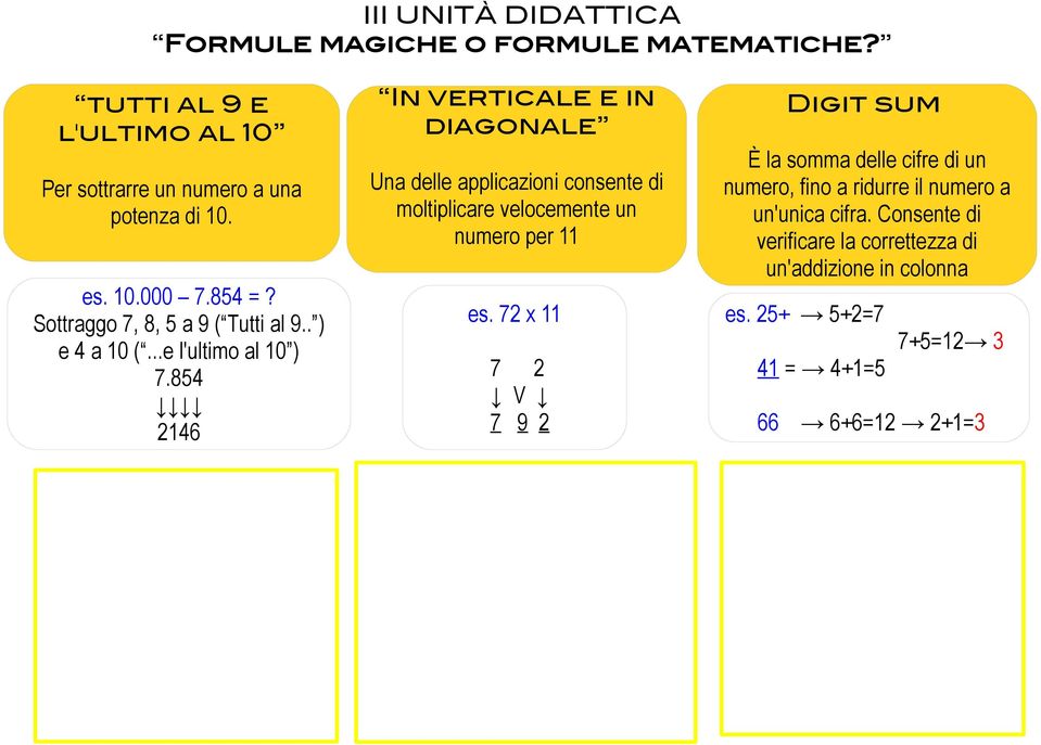 854 2146 In verticale e in diagonale Una delle applicazioni consente di moltiplicare velocemente un numero per 11 es.