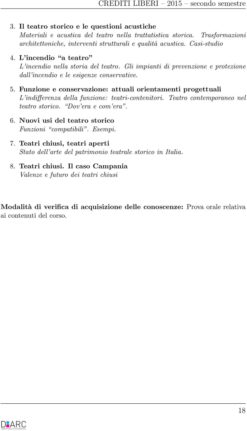 Funzione e conservazione: attuali orientamenti progettuali L indifferenza della funzione: teatri-contenitori. Teatro contemporaneo nel teatro storico. Dov era e com era. 6.