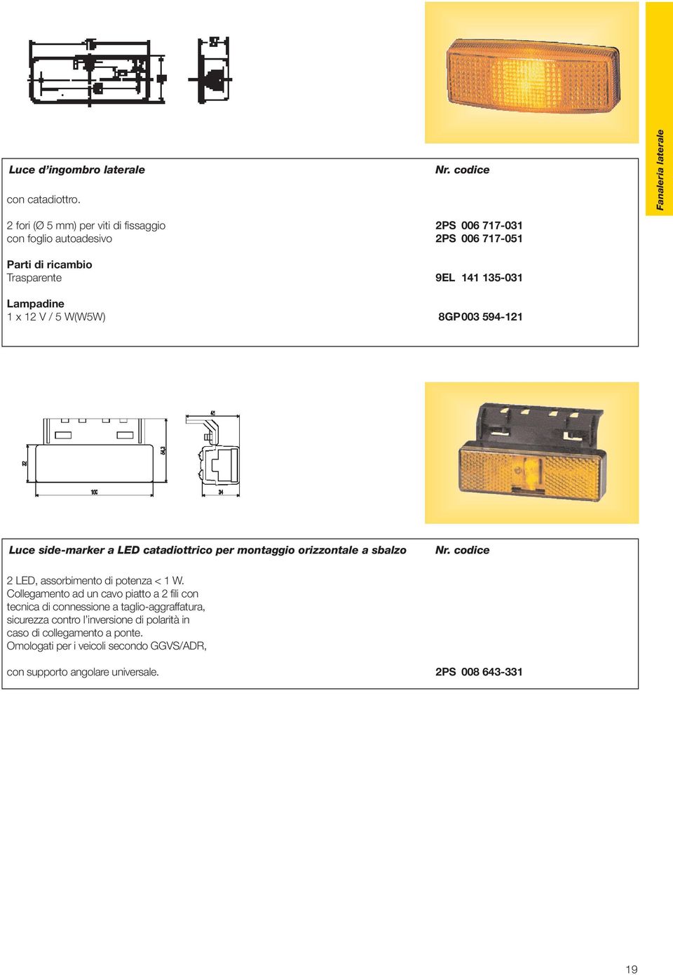 006 717-051 9EL 141 135-031 8GP003 594-121 Luce side-marker a LED catadiottrico per montaggio orizzontale a sbalzo 2 LED, assorbimento di potenza < 1