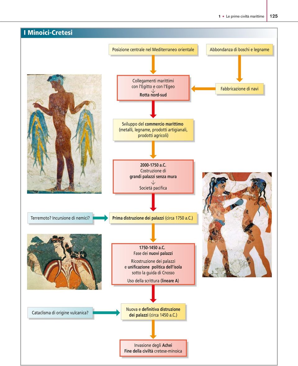 Incursione di nemici? Prima distruzione dei palazzi (circa 1750 a.c.) 1750-1450 a.c. Fase dei nuovi palazzi Ricostruzione dei palazzi e unificazione politica dell isola sotto la guida di Cnosso Uso della scrittura (lineare A) Cataclisma di origine vulcanica?