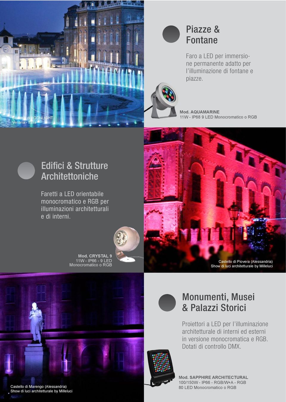 CRYSTAL 9 11W - IP66-9 LED Monocromatico o RGB Castello di Piovera (Alessandria) Show di luci architetturale by Milleluci Monumenti, Musei & Palazzi Storici Proiettori a LED per l illuminazione