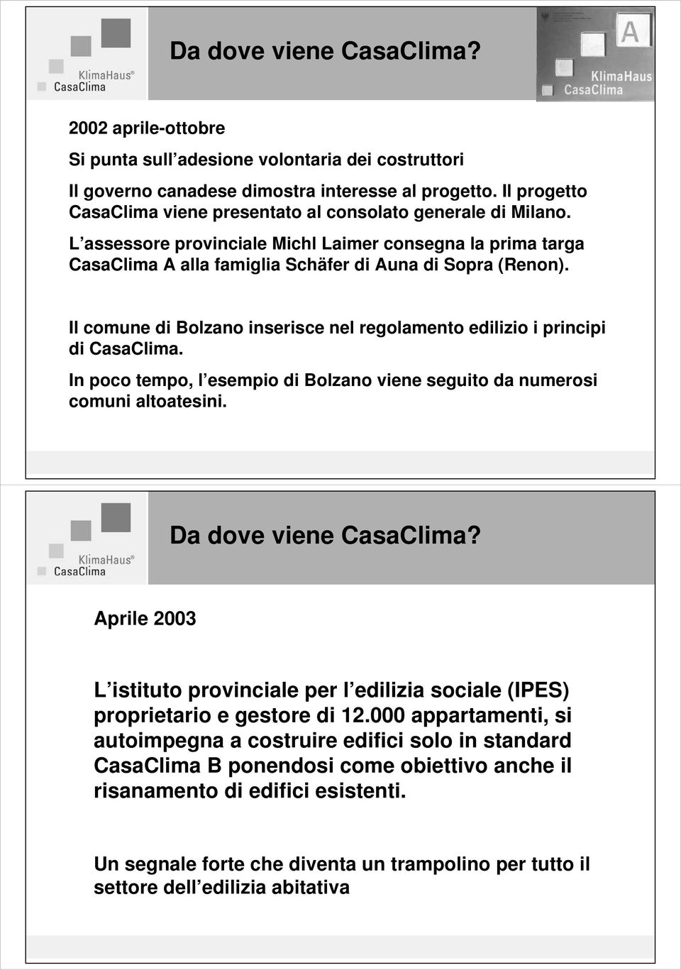 Il comune di Bolzano inserisce nel regolamento edilizio i principi di CasaClima. In poco tempo, l esempio di Bolzano viene seguito da numerosi comuni altoatesini. Da dove viene CasaClima?