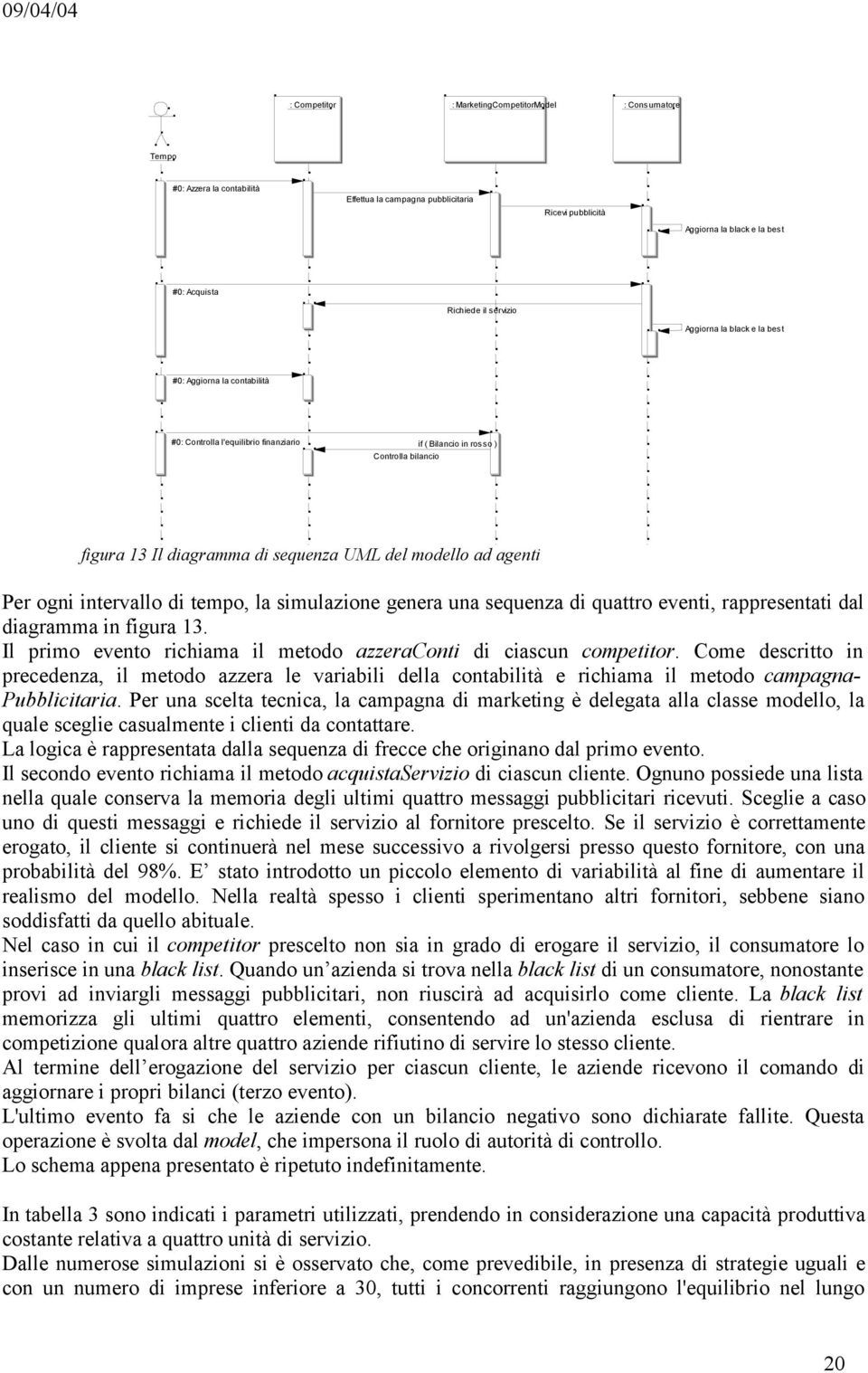 modello ad agenti Per ogni intervallo di tempo, la simulazione genera una sequenza di quattro eventi, rappresentati dal diagramma in figura 13.