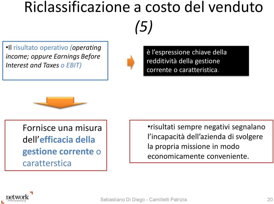 Fornisce una misura dell efficacia della gestione corrente o caratterstica risultati sempre negativi segnalano l