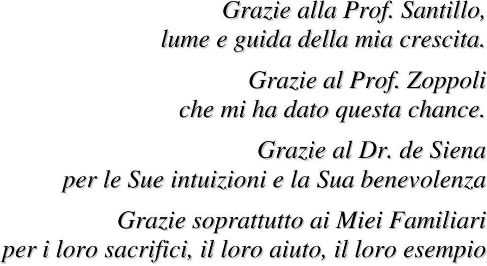 de Siena per le Sue intuizioni e la Sua benevolenza Grazie soprattutto ai Miei Familiari per i