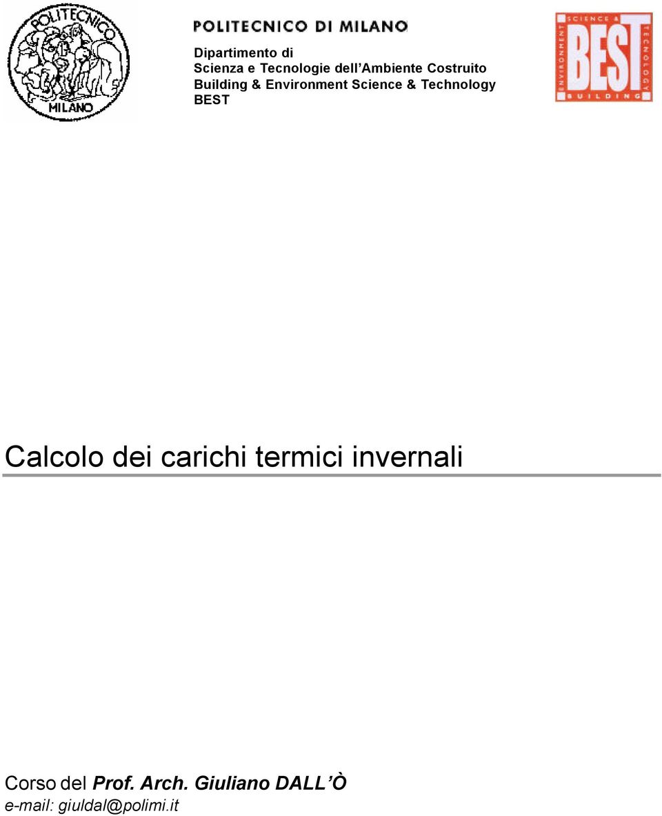 Technology BEST Calcolo dei carichi termici