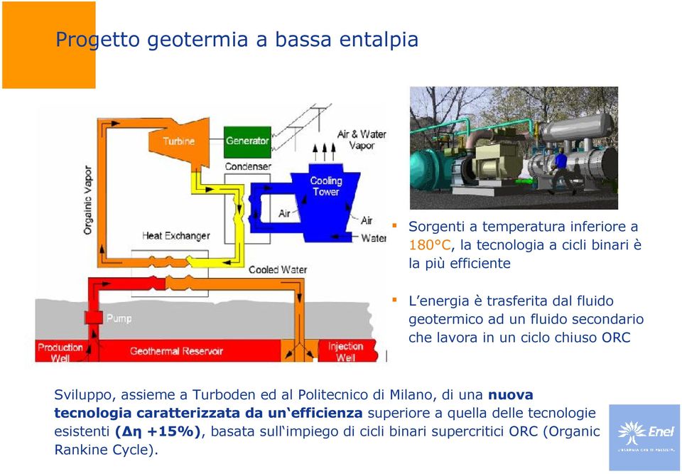 Sviluppo, assieme a Turboden ed al Politecnico di Milano, di una nuova tecnologia caratterizzata da un efficienza