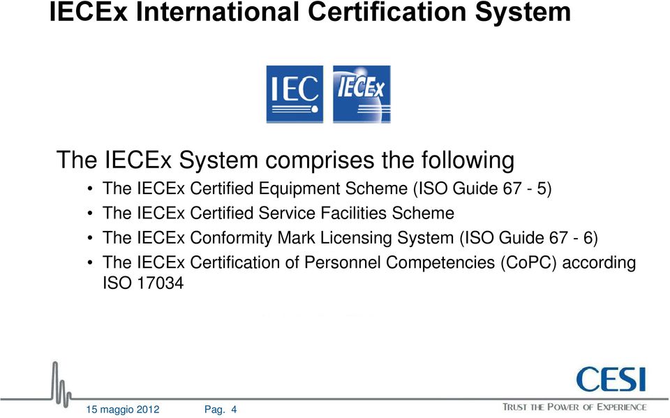 Facilities Scheme The IECEx Conformity Mark Licensing System (ISO Guide 67-6) The