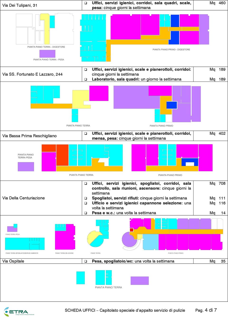 scale e pianerottoli, corridoi, mensa, pesa: Mq 402 Via Della Centuriazione Uffici, servizi igienici, spogliatoi, corridoi, sala controllo, sala riunioni, ascensore: cinque giorni la Spogliatoi,