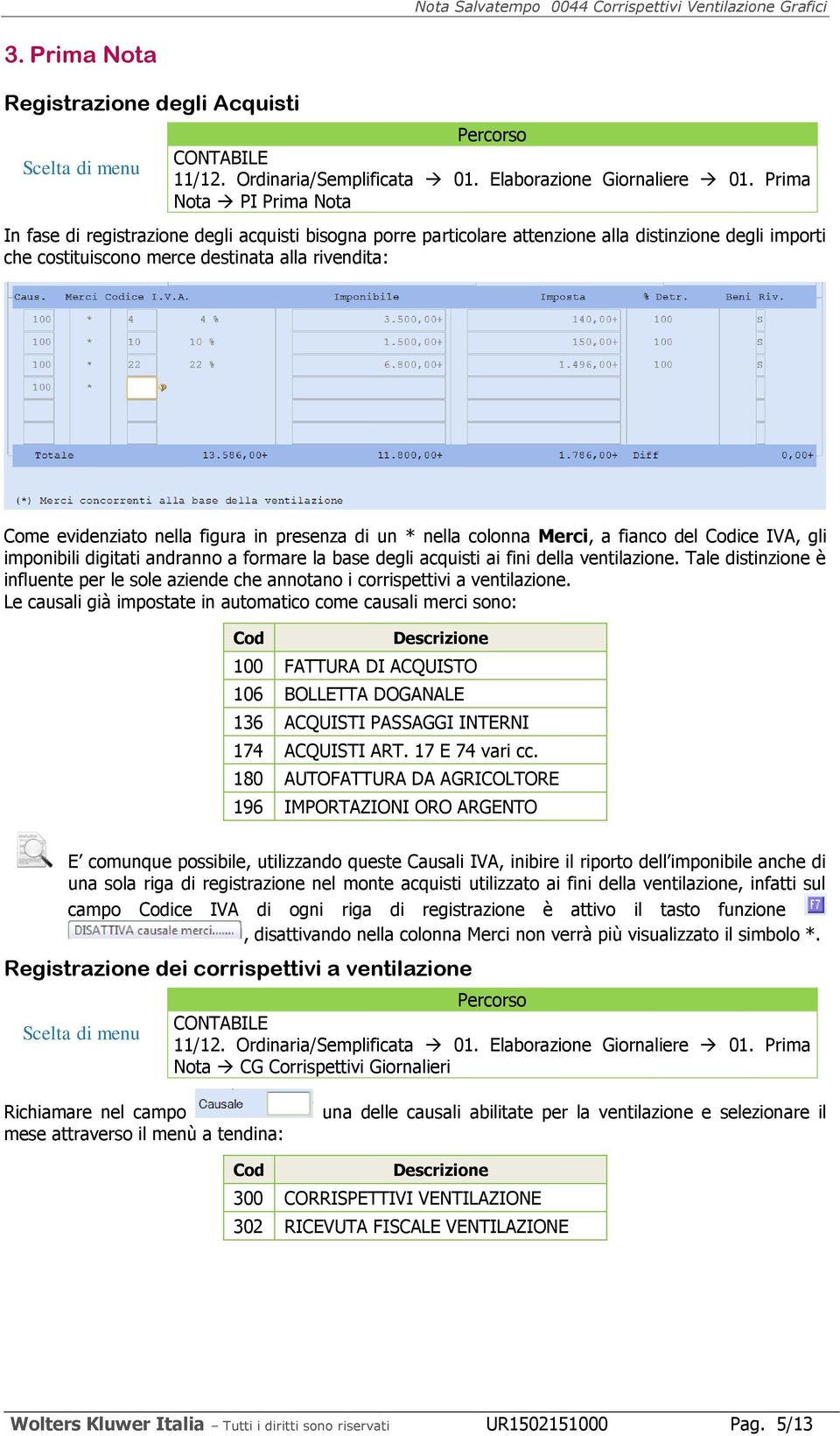 nella figura in presenza di un * nella colonna Merci, a fianco del Codice IVA, gli imponibili digitati andranno a formare la base degli acquisti ai fini della ventilazione.