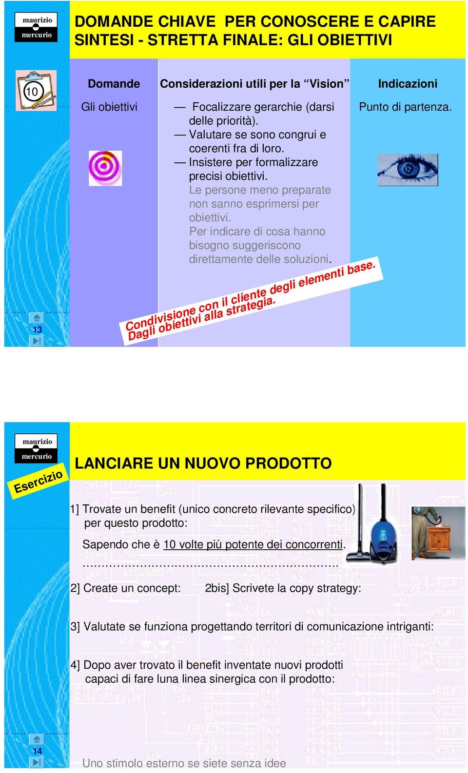 Condivisione con il cliente degli elementi base. Dagli obiettivi alla strategia. Punto di partenza.