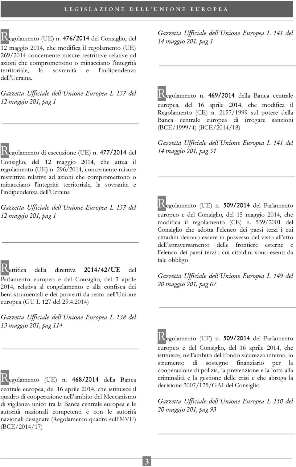 sovranità e l'indipendenza dell'ucraina. Gazzetta Ufficiale dell'unione Europea L 137 del 12 maggio 201, pag 1 Regolamento di esecuzione (UE) n.