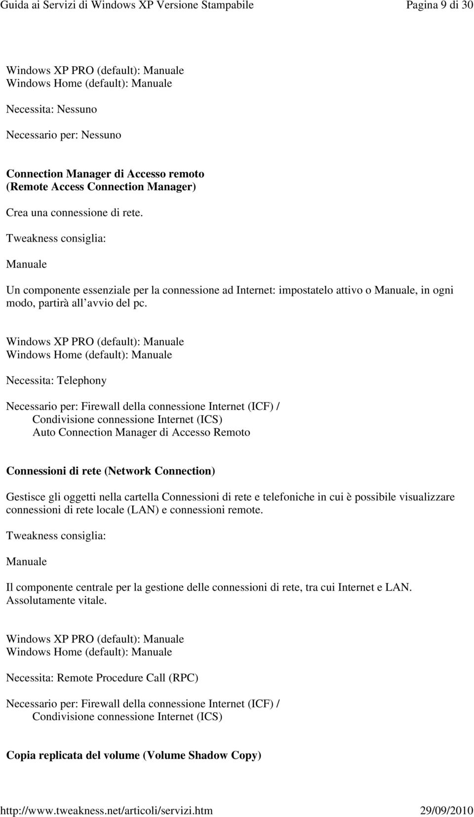 Necessita: Telephony Necessario per: Firewall della connessione Internet (ICF) / Condivisione connessione Internet (ICS) Auto Connection Manager di Accesso Remoto Connessioni di rete (Network