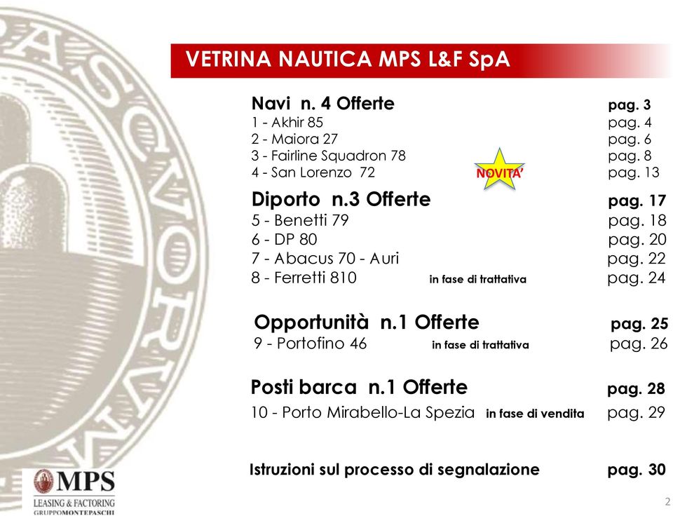 22 8 - Ferretti 810 in fase di trattativa pag. 24 Opportunità n.1 Offerte pag. 25 9 - Portofino 46 in fase di trattativa pag.