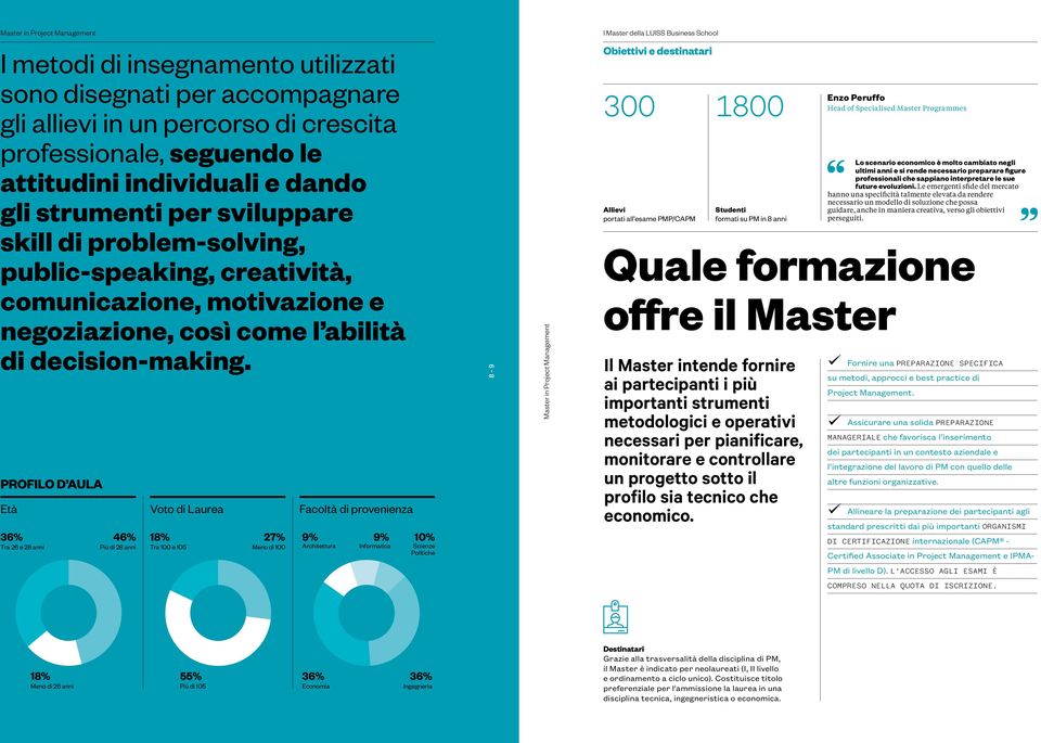 PROFILO D AULA Età Voto di Laurea Facoltà di provenienza 6% 46% 8% 27% Tra 26 e 28 anni Più di 28 anni Tra 00 e 05 Meno di 00 9% 9% 0% Architettura Informatica Scienze Politiche 8-9 Obiettivi e