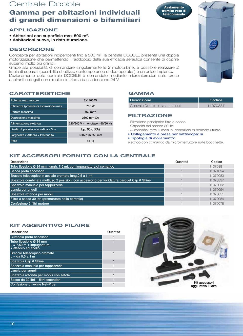 DESCRIZIONE Concepita per abitazioni indipendenti fino a 500 m 2, la centrale DOOBLE presenta una doppia motorizzazione che permettendo il raddoppio della sua efficacia aeraulica consente di coprire