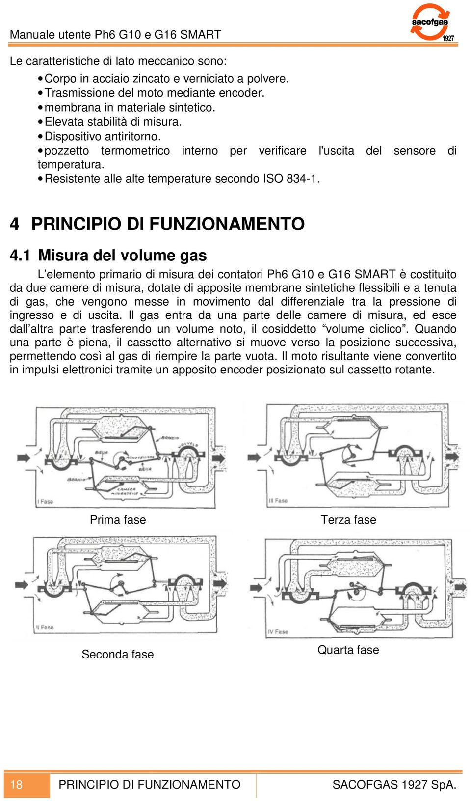 1 Misura del volume gas L elemento primario di misura dei contatori Ph6 G10 e G16 SMART è costituito da due camere di misura, dotate di apposite membrane sintetiche flessibili e a tenuta di gas, che