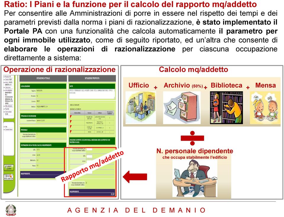 per ogni immobile utilizzato, come di seguito riportato, ed un altra che consente di elaborare le operazioni di razionalizzazione per ciascuna occupazione