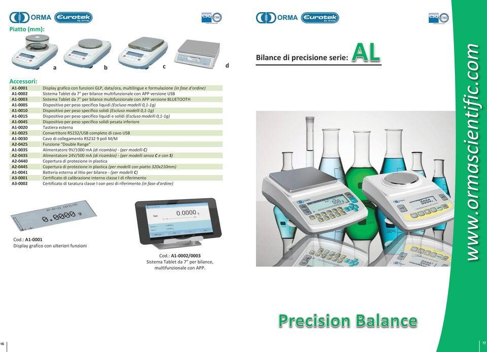 A1-0010 Dispositivo per peso specifico solidi (Escluso modelli 0,1-1g) A1-0015 Dispositivo per peso specifico liquidi e solidi (Escluso modelli 0,1-1g) A1-0045 Dispositivo per peso specifico solidi