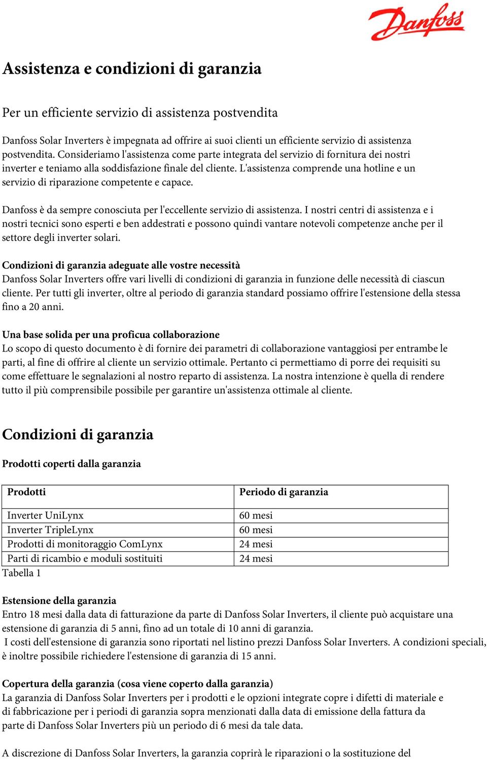 L'assistenza comprende una hotline e un servizio di riparazione competente e capace. Danfoss è da sempre conosciuta per l'eccellente servizio di assistenza.