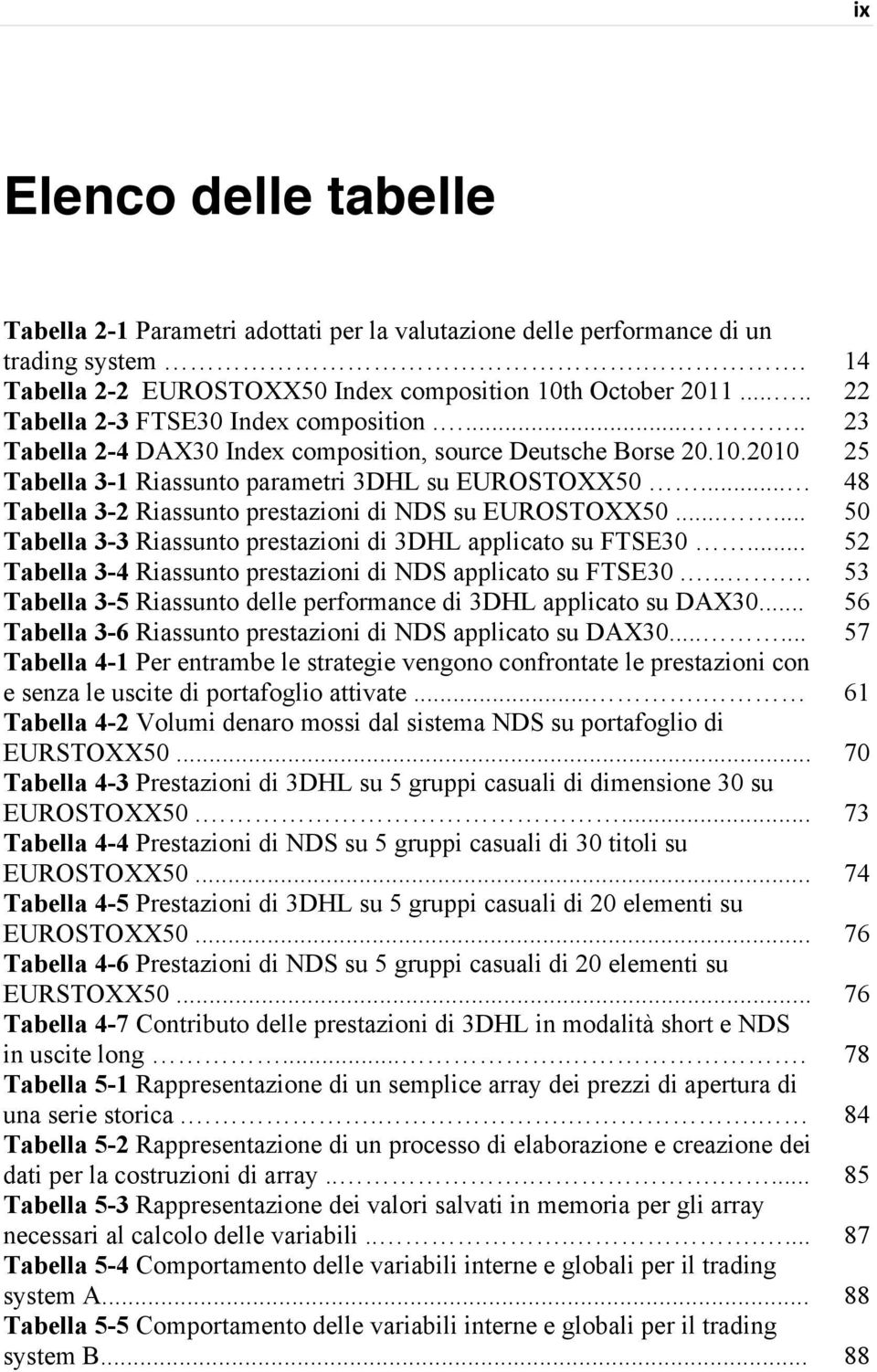 .. 48 Tabella 3-2 Riassunto prestazioni di NDS su EUROSTOXX50...... 50 Tabella 3-3 Riassunto prestazioni di 3DHL applicato su FTSE30... 52 Tabella 3-4 Riassunto prestazioni di NDS applicato su FTSE30.