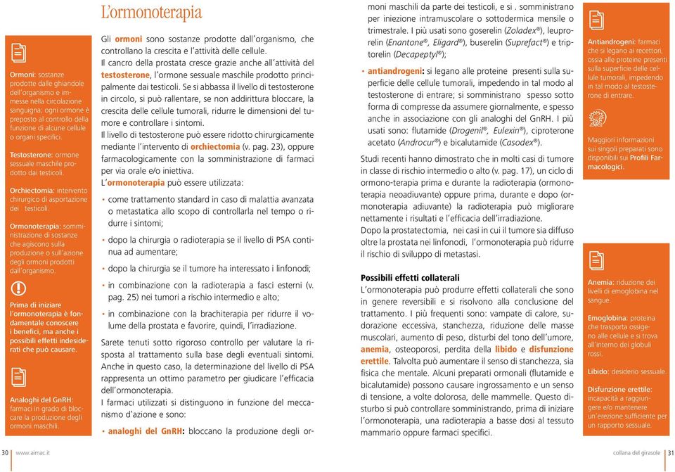 Ormonoterapia: somministrazione di sostanze che agiscono sulla produzione o sull azione degli ormoni prodotti dall organismo.