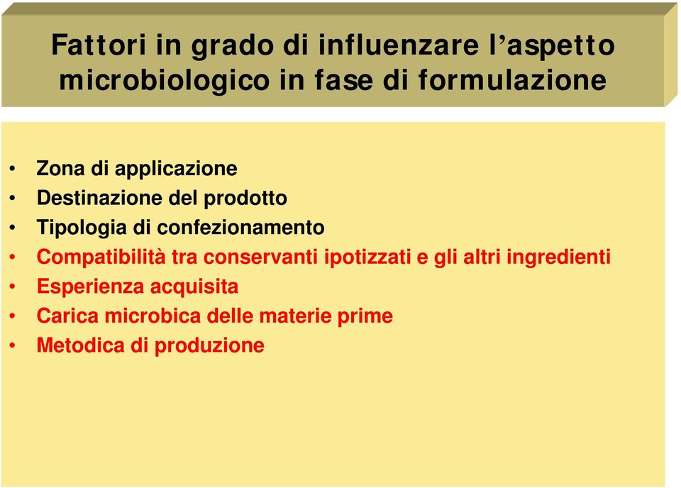 confezionamento Compatibilità tra conservanti ipotizzati e gli altri