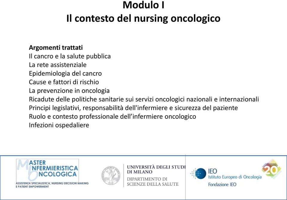 sanitarie sui servizi oncologici nazionali e internazionali Principi legislativi, responsabilità